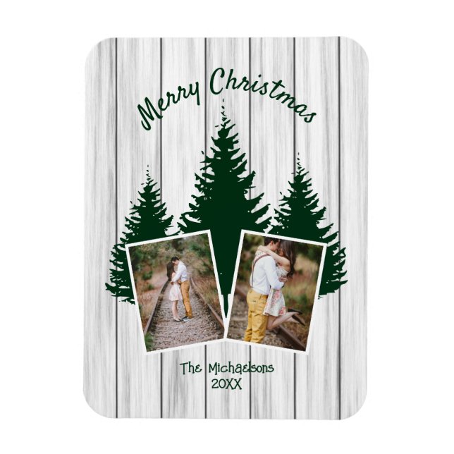 Rustic Woodland Christmas Photo Magnet (Vertical)