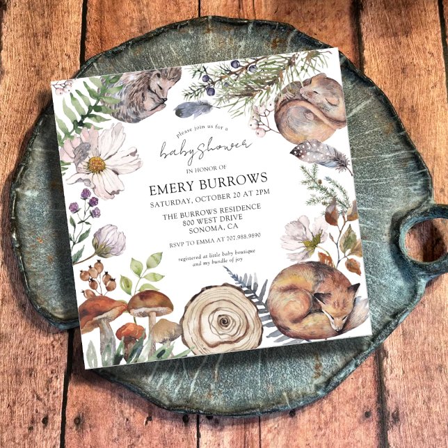 Rustic Woodland Cute Forest Animals Baby Shower Invitation (Creator Uploaded)