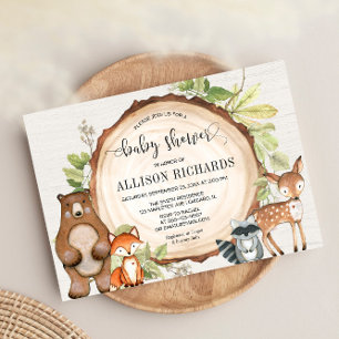 Rustic woodland cute forest animals baby shower invitation