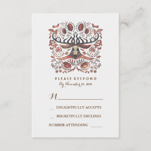Rustic Woodland Deer Antlers Wedding RSVP Card