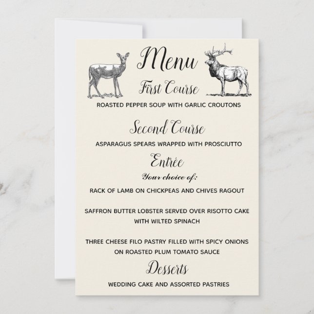 Rustic Woodland Deer Design Menu Invitation (Front)
