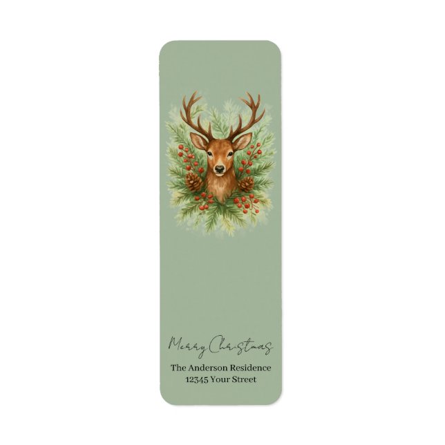 Rustic Woodland Deer Head with Winter Foliage -  (Front)