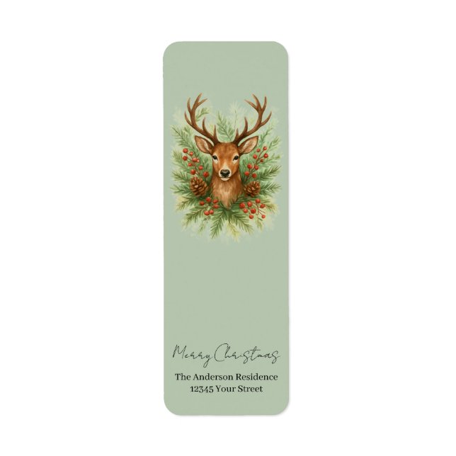 Rustic Woodland Deer Head with Winter Foliage -  (Front)