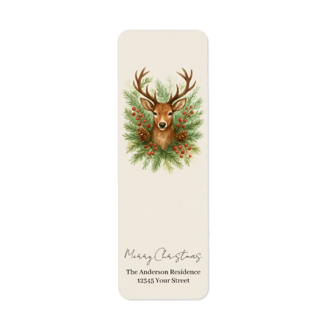 Rustic Woodland Deer Head with Winter Foliage -  (Front)