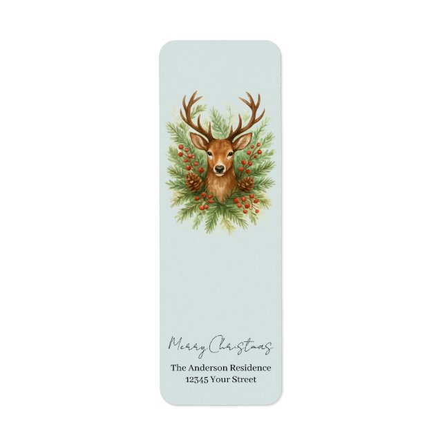 Rustic Woodland Deer Head with Winter Foliage -  (Front)
