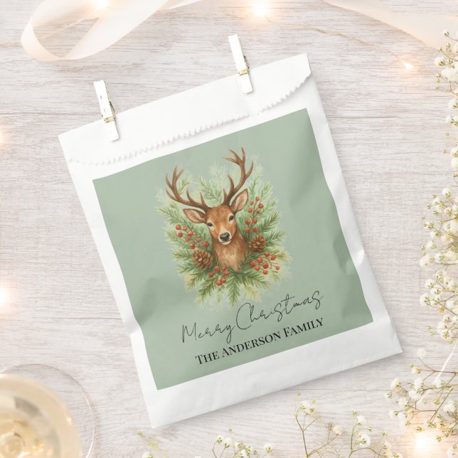 Rustic Woodland Deer Head with Winter Foliage -  Favour Bags (Clipped)