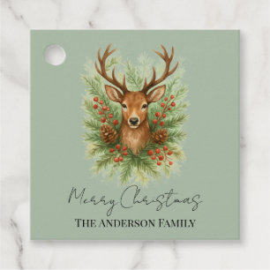 Rustic Woodland Deer Head with Winter Foliage -  Favour Tags