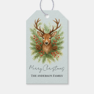 Rustic Woodland Deer Head with Winter Foliage -  Gift Tags