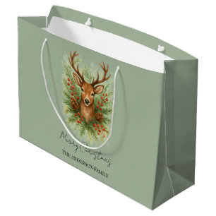 Rustic Woodland Deer Head with Winter Foliage -  Large Gift Bag