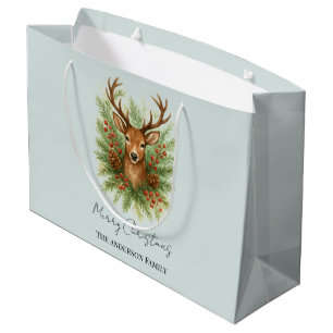 Rustic Woodland Deer Head with Winter Foliage - Large Gift Bag
