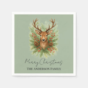 Rustic Woodland Deer Head with Winter Foliage -  Napkin