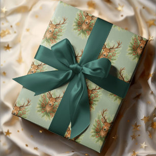 Rustic Woodland Deer Head with Winter Foliage -  Wrapping Paper