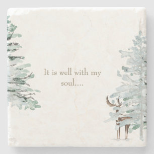 Rustic Woodland Deer It is Well With My Soul Stone Coaster