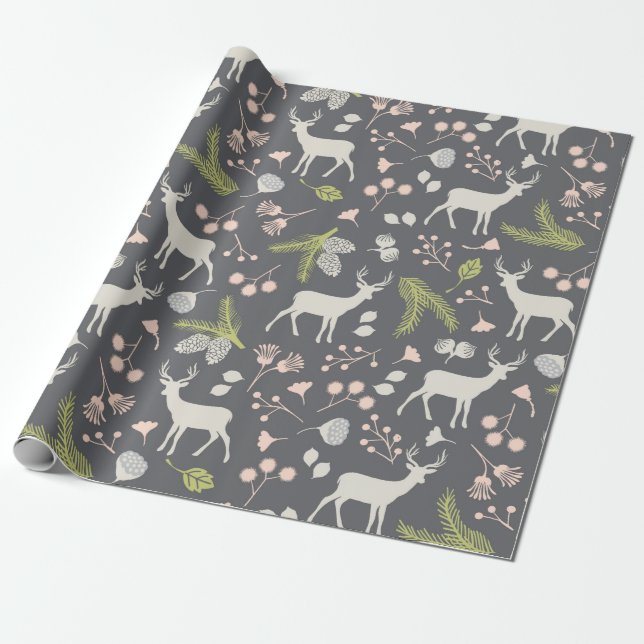 Rustic Woodland Deer Wrapping Paper (Unrolled)