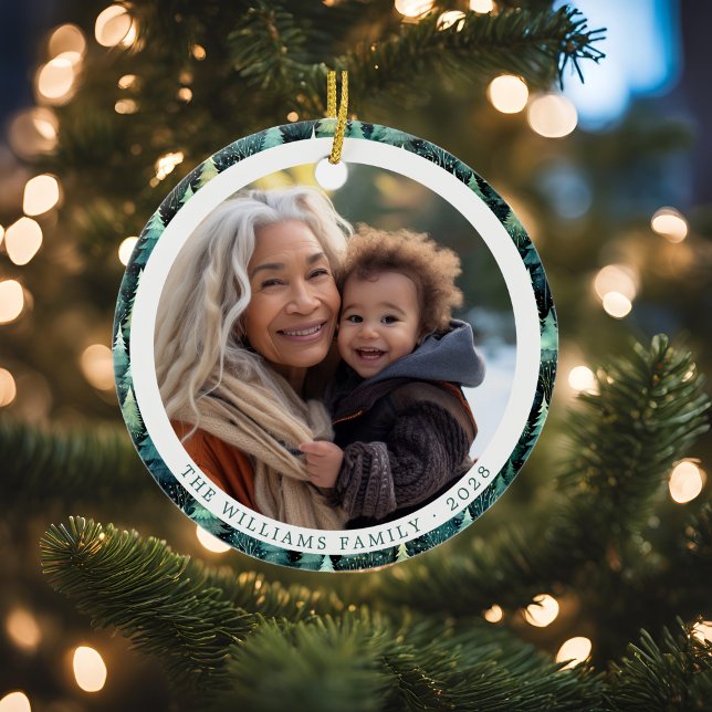 Rustic Woodland Family Christmas Photo Ceramic Tree Decoration (Rustic Woodland Family Christmas Photo Ceramic Ornament)