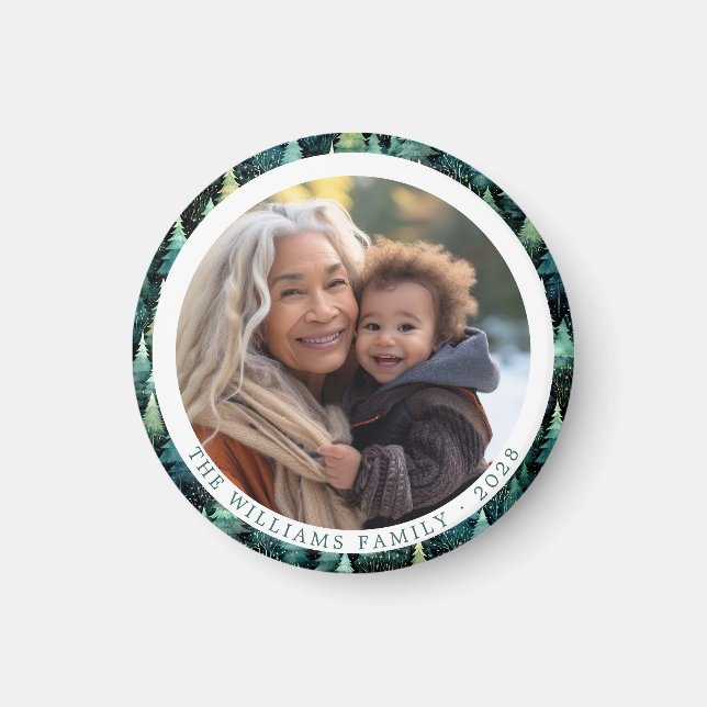 Rustic Woodland Family Christmas Photo Magnet (Front)