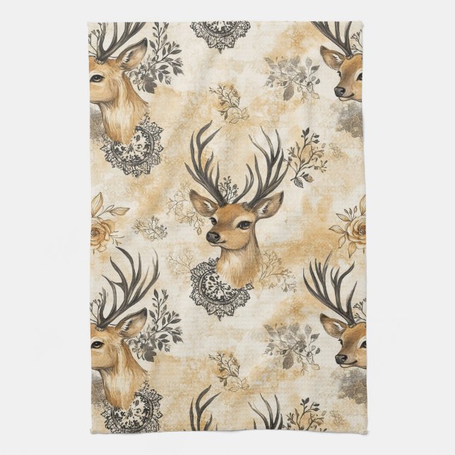 Rustic Woodland Fawn Pattern Tea Towel (Vertical)