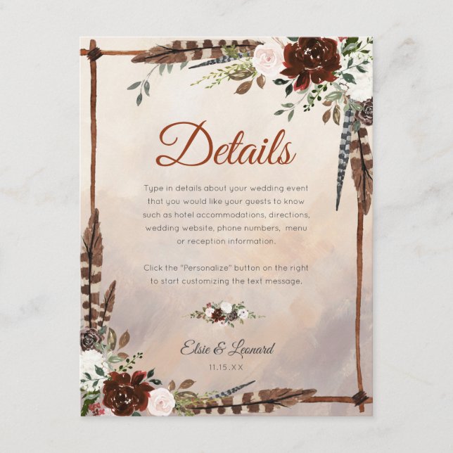 Rustic Woodland Feathers and Floral Bloom Enclosure Card (Front)