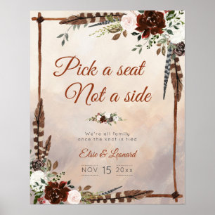 Rustic Woodland Feathers and Floral Bloom Poster