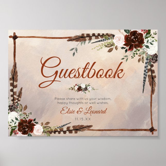Rustic Woodland Feathers and Floral Bloom Poster (Front)