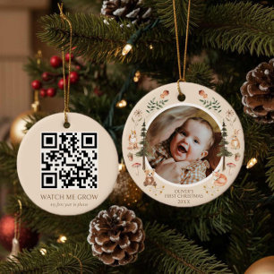 Rustic Woodland First Christmas Photo QR Code Ceramic Tree Decoration