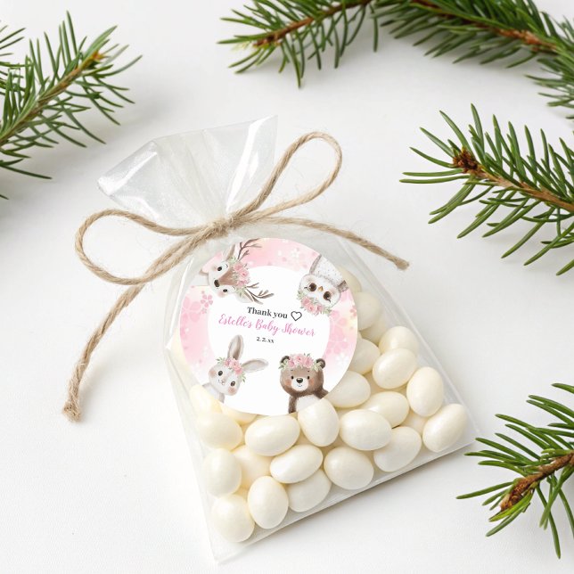 Rustic Woodland Floral Boho Girl Baby Shower  Classic Round Sticker (Creator Uploaded)