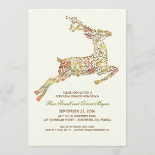 Rustic Woodland Floral Deer Fall Rehearsal Dinner Invitation
