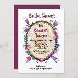 Rustic Woodland Folk Art Flowers Bridal Shower Invitation