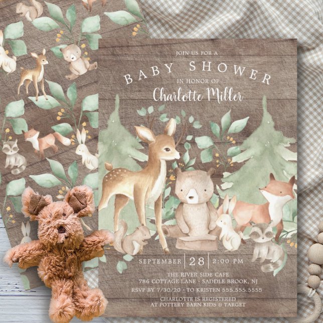 Rustic Woodland Forest Animals Baby Shower Invitation (Creator Uploaded)