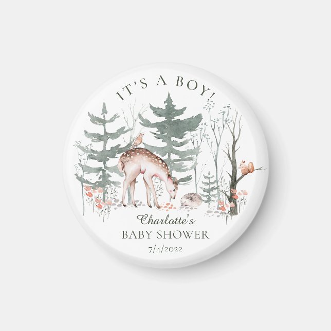 Rustic Woodland Forest Animals Baby Shower Magnet (Front)