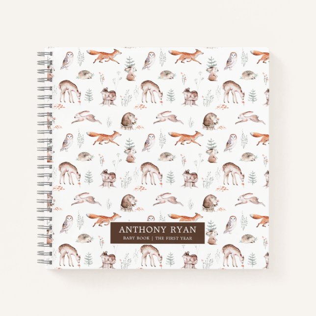 Rustic Woodland Forest Animals Baby's First Year Notebook (Front)