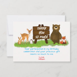 Rustic Woodland Forest Animals Birthday Thank You Card