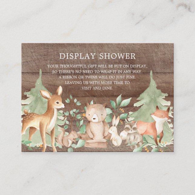 Rustic Woodland Forest Animals Gift Display Shower Enclosure Card (Front)