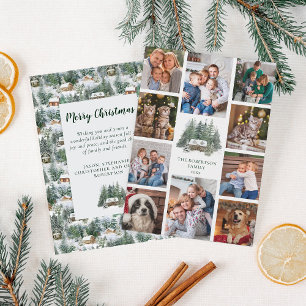 Rustic Woodland Forest Christmas Cabin 10 Photo Holiday Card