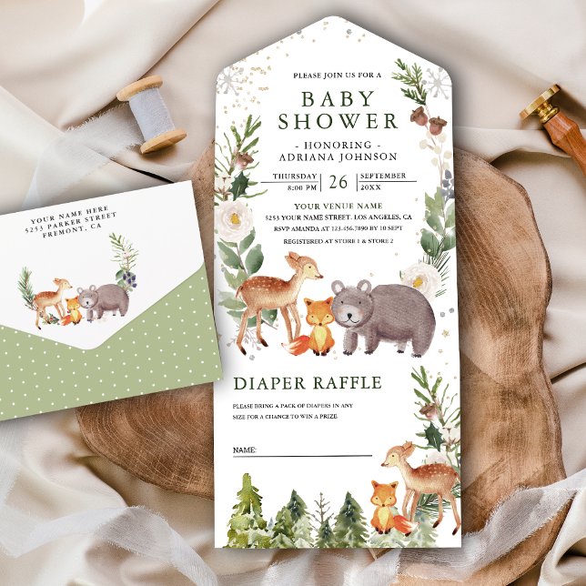 Rustic Woodland Forest Cute Animals Baby Shower All In One Invitation (Creator Uploaded)