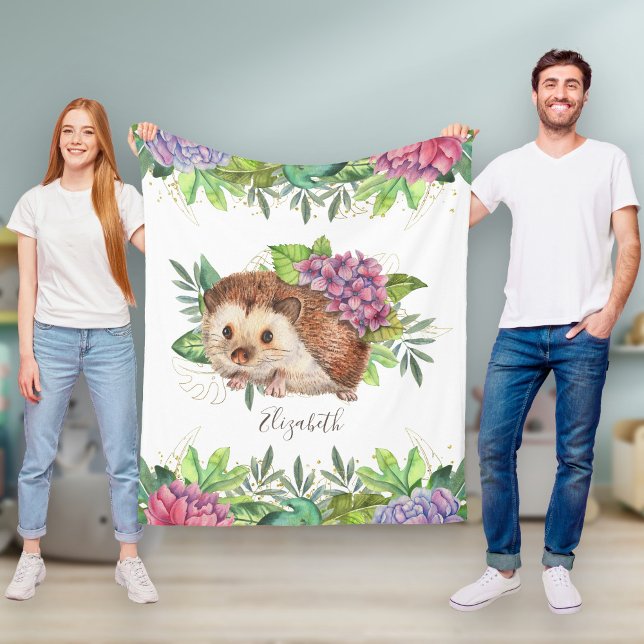 Rustic Woodland Forest Cute Floral Hedgehog Fleece Blanket (Creator Uploaded)