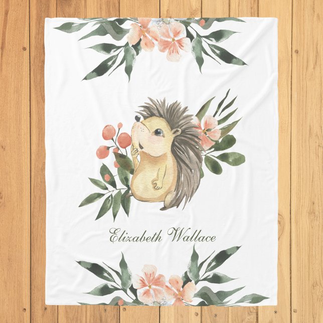 Rustic Woodland Forest Cute Hedgehog Fleece Blanket (Creator Uploaded)