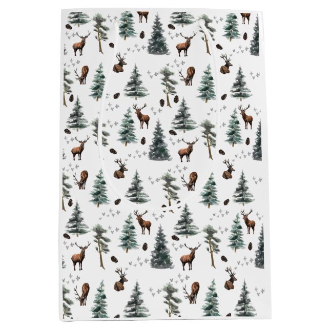 Rustic Woodland Forest Deer/Buck Christmas  Medium Gift Bag (Front)