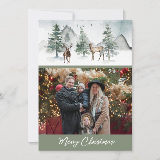Rustic Woodland Forest Deer Christmas Photo Cards (Front)