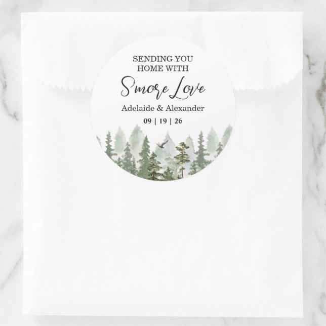Rustic Woodland Forest Green Wedding  Classic Round Sticker (Bag)