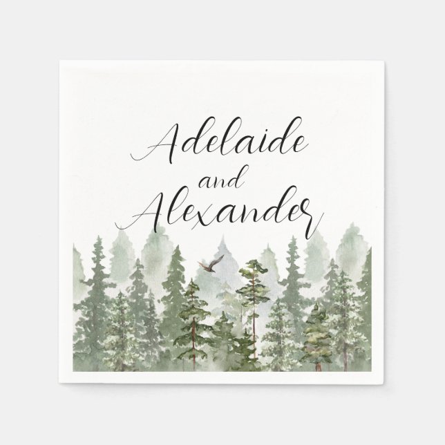 Rustic Woodland Forest Green Wedding Napkin (Front)