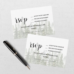Rustic Woodland Forest Green Wedding RSVP Card