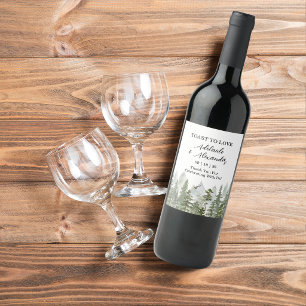 Rustic Woodland Forest Green Wedding  Wine Label