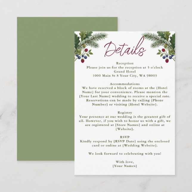 Rustic Woodland Forest Greenery Mountain Wedding Enclosure Card (Front/Back)