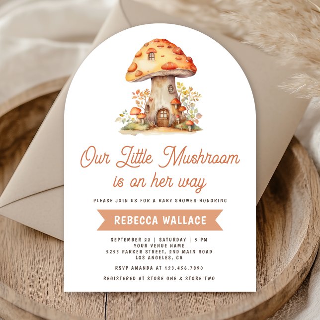 Rustic Woodland Forest Mushroom Arch Baby Shower Invitation (Creator Uploaded)