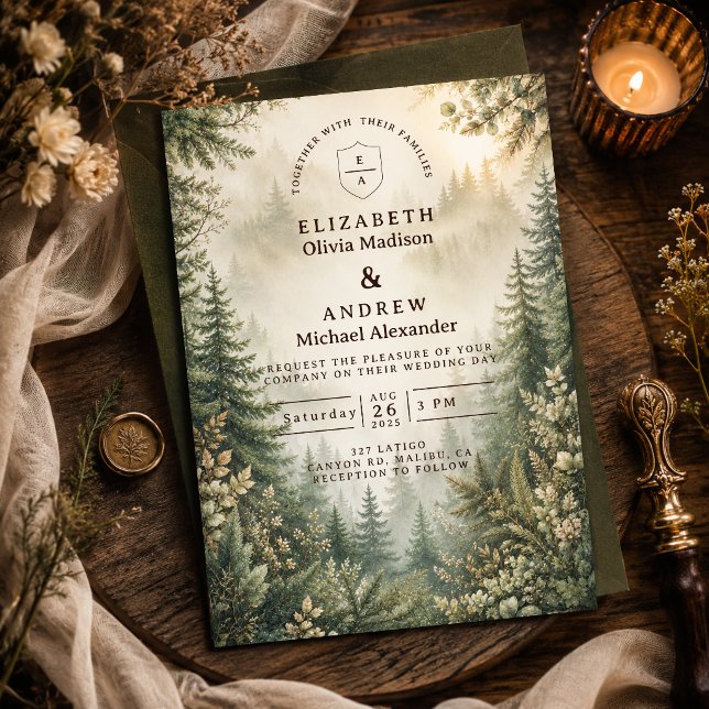 Rustic Woodland Forest Wedding Invitation (Creator Uploaded)