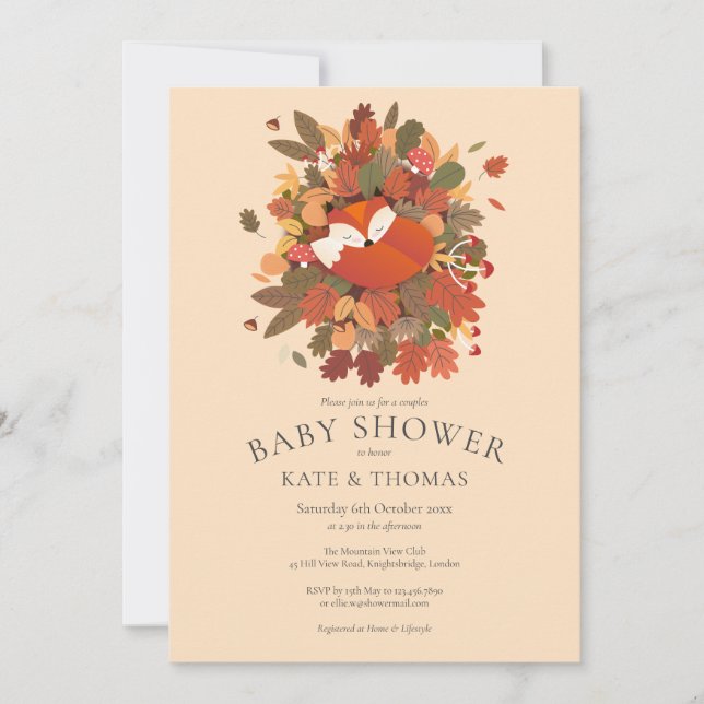 Rustic Woodland Fox Cub Couples Baby Shower Invitation (Front)