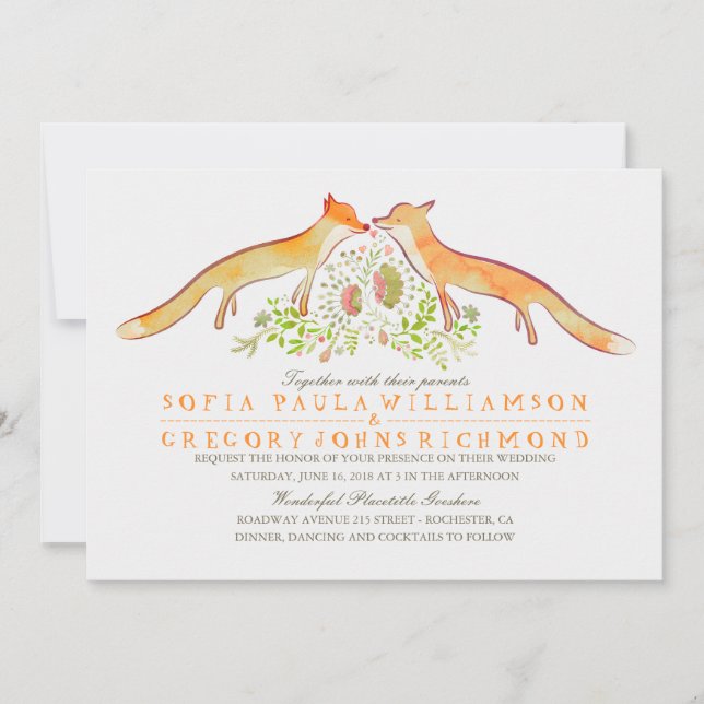 Rustic Woodland Fox Wedding Invitations (Front)