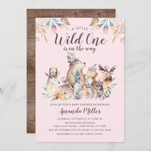 Rustic Woodland Friends Wild One Girls Baby Shower Invitation