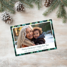 Rustic Woodland Green Holiday Photo Card